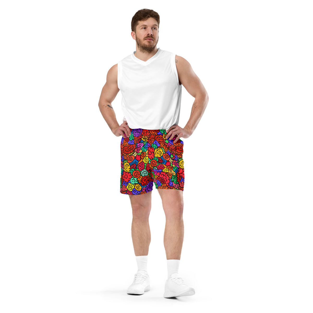 floral mesh shorts featuring original Smutpop artwork