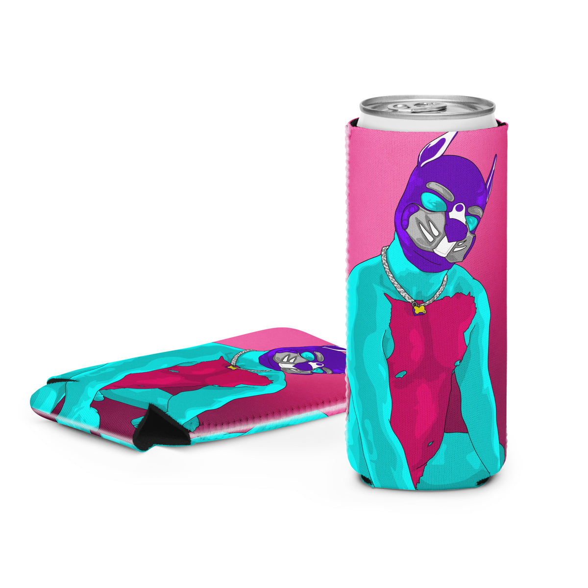Pup Can cooler featuring original Smutpop artwork