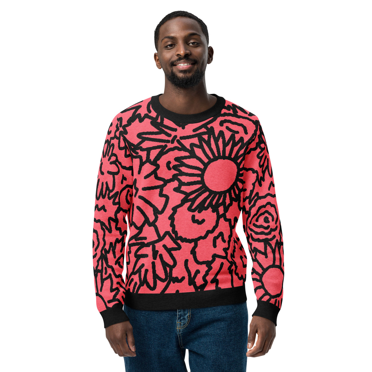 Flower Knitted crew neck sweater featuring original Smutpop artwork