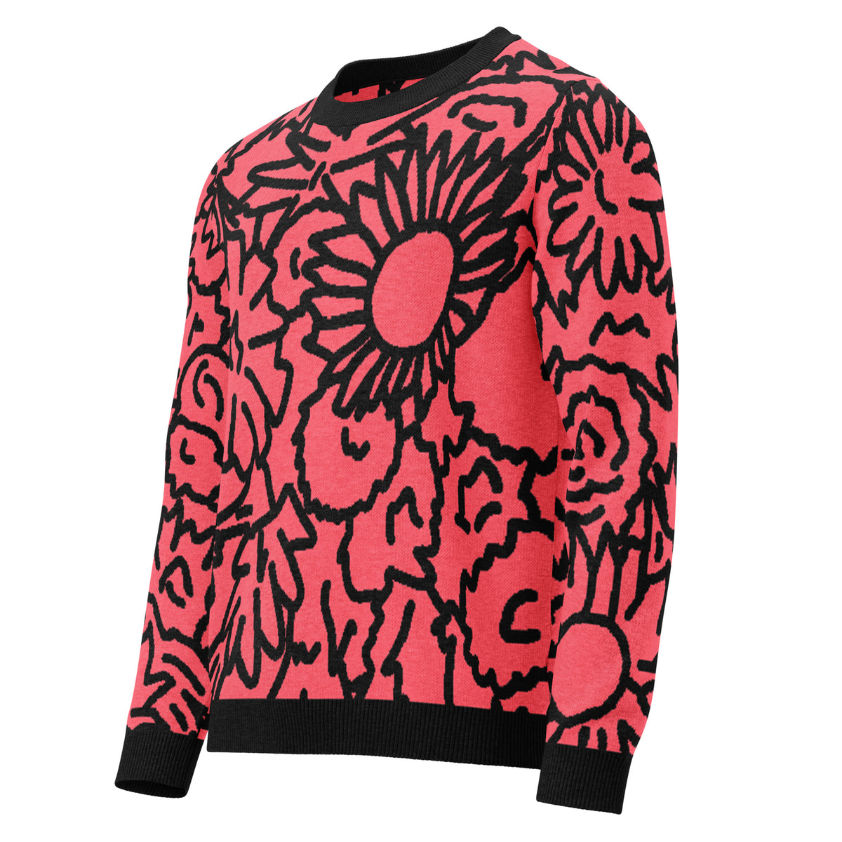 Flower Knitted crew neck sweater featuring original Smutpop artwork