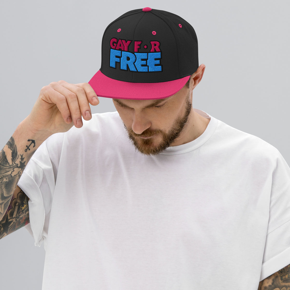 Gay For Free - Embroidered Snapback Hat featuring original Smutpop artwork