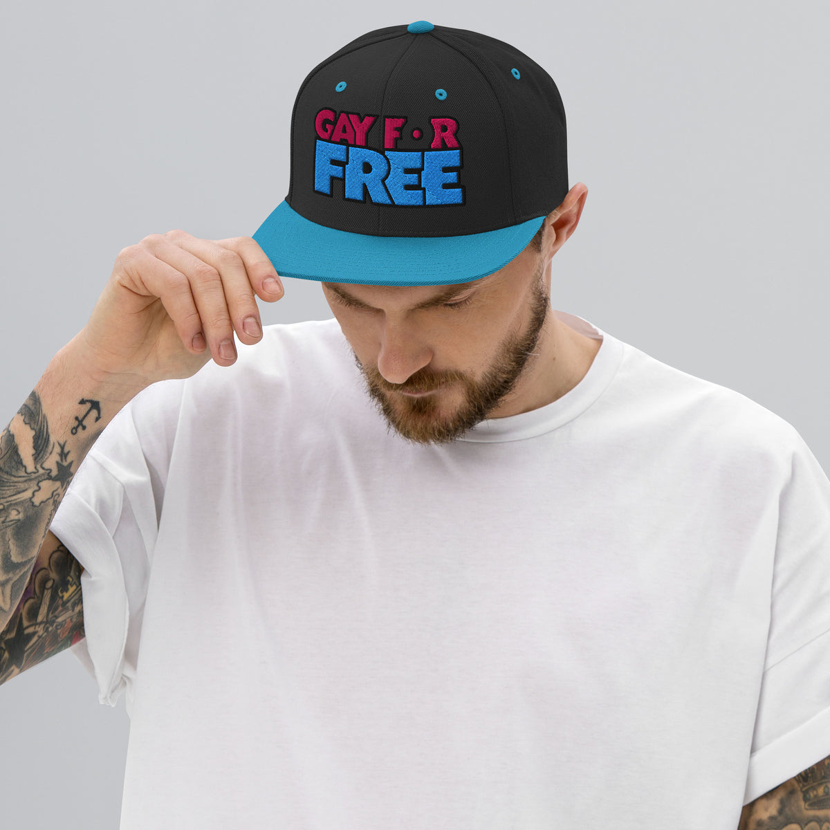 Gay For Free - Embroidered Snapback Hat featuring original Smutpop artwork