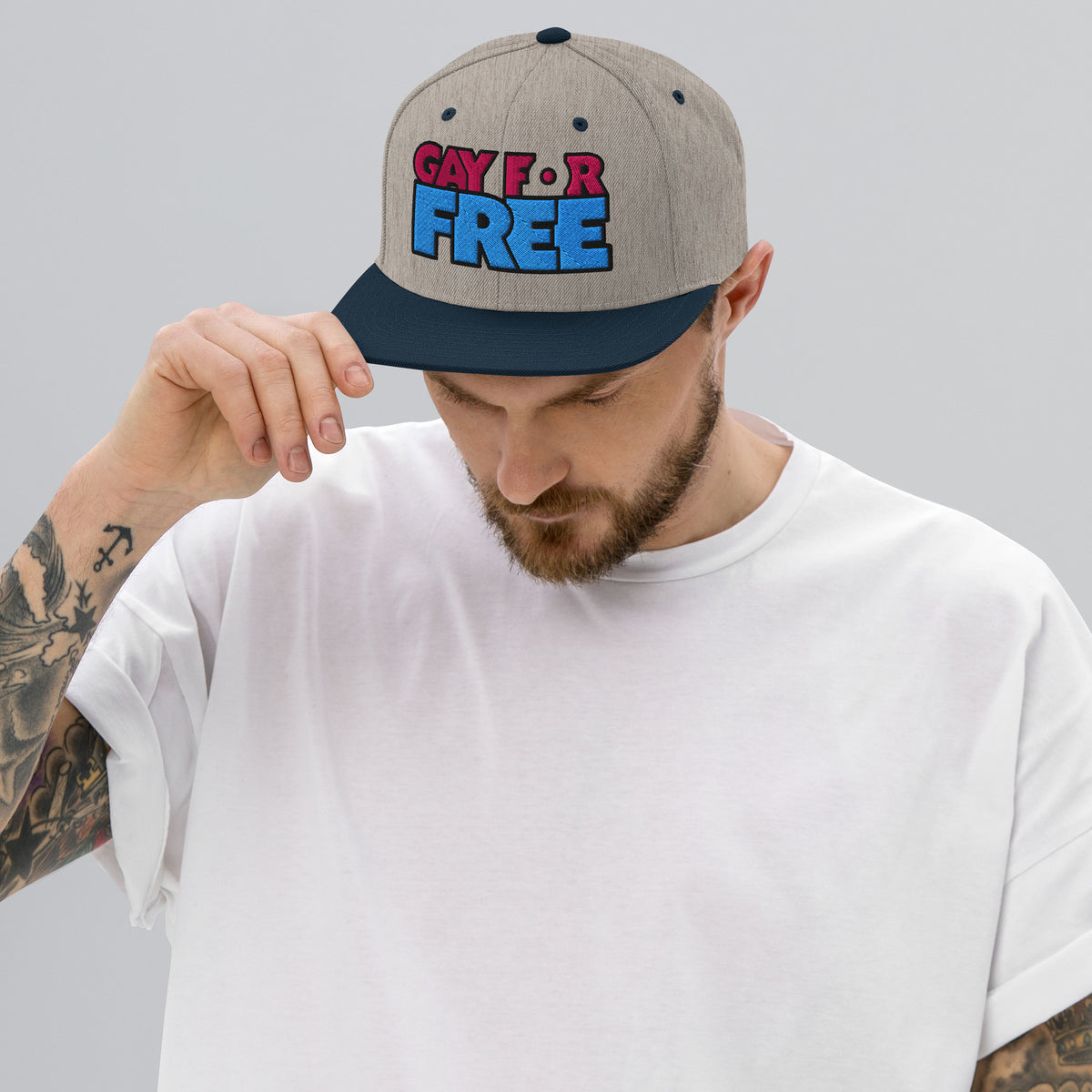 Gay For Free - Embroidered Snapback Hat featuring original Smutpop artwork
