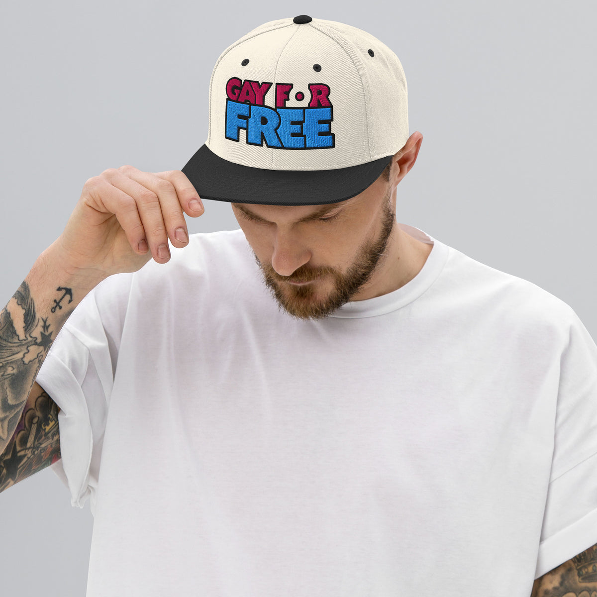 Gay For Free - Embroidered Snapback Hat featuring original Smutpop artwork